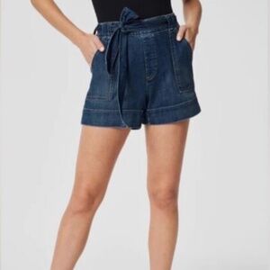 Spanx Shorts Womens XS Blue Tie Waist Twilight Indigo High Rise Denim Stretch